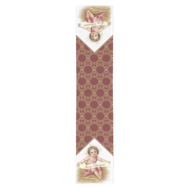 Christmas Baby Jesus in Manger Merry Christmas Short Table Runner (Front)