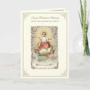 Christmas Baby Jesus Poinsettias Rosary Holiday Card