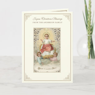 Christmas Baby Jesus Poinsettias Rosary Holiday Card