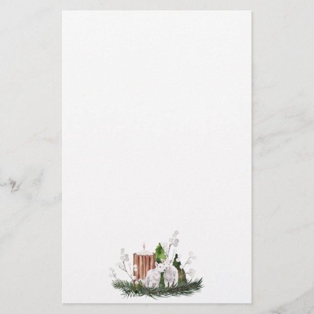Christmas Baby Lamb Candle Pine Stationery (Front)