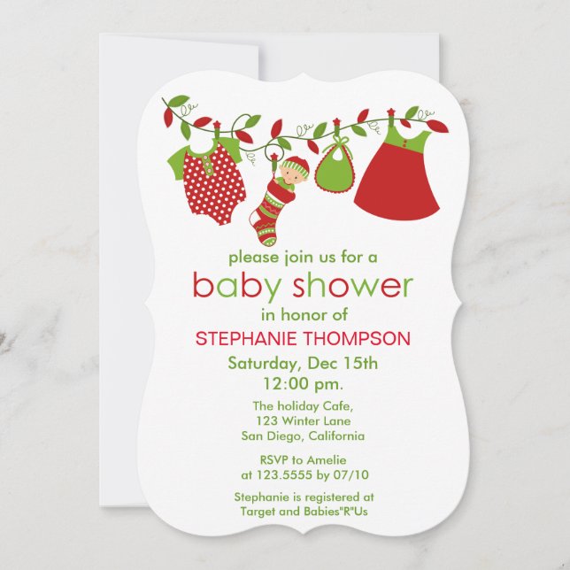 Christmas Baby Laundry Girl Baby Shower Invitation (Front)