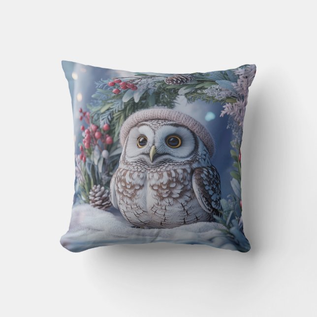 Christmas Baby Owl Throw Pillow (Front)
