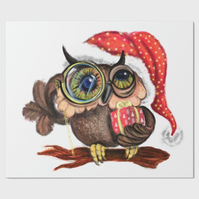 Christmas Baby Owl with Gift Wrapping Paper (Flat)