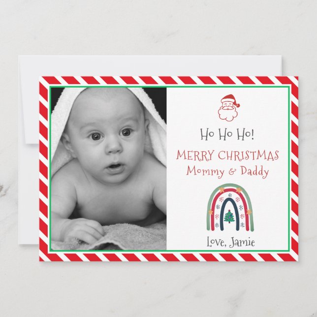 Christmas Baby Photo For Mum Dad  Holiday Card (Front)