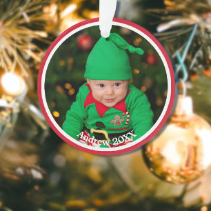 Christmas Baby Photo on Red Ornament