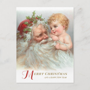Christmas Baby playing with Santa's beard CC1180 Postcard