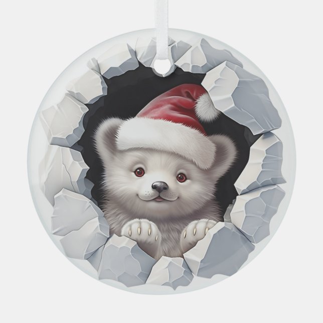 Christmas Baby Polar Bear Glass Tree Decoration (Front)