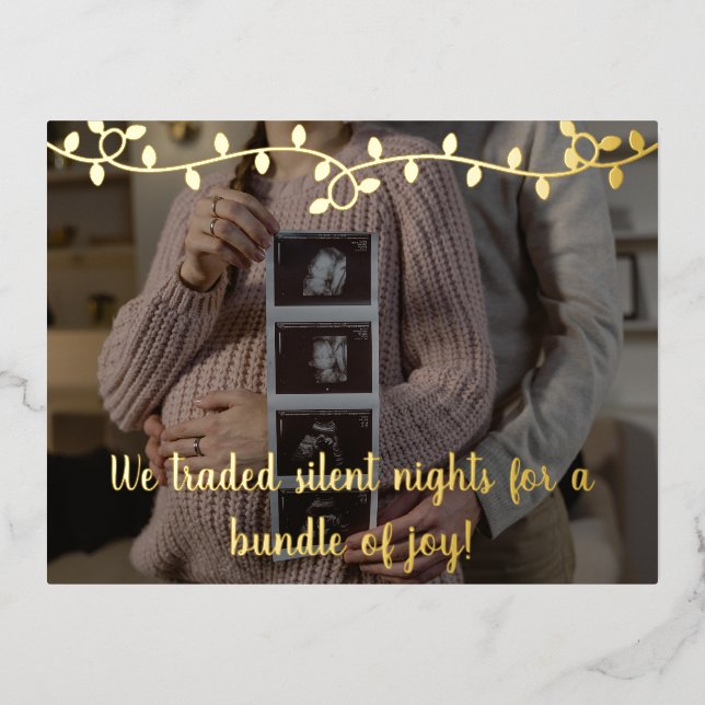 Christmas Baby Pregnancy Announcement Gold Modern (Front)
