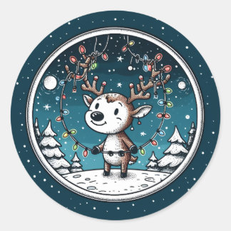 Christmas Baby Reindeer Classic Round Sticker