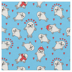 Christmas Baby Seal Pups Animal Winter Pattern Fabric