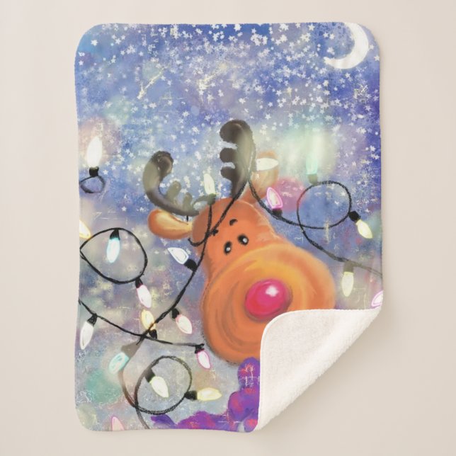 Christmas Baby Sherpa Blanket Gift Happy Reindeer (Front)