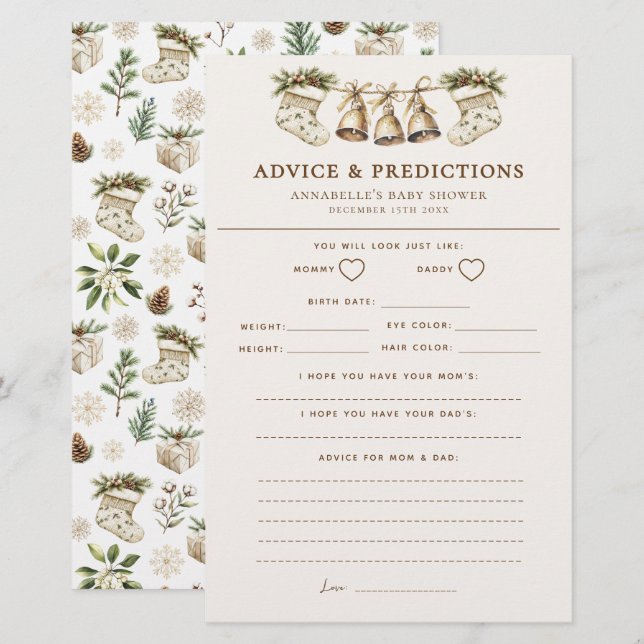 Christmas Baby Shower Advice and Predictions Game  (Front/Back)