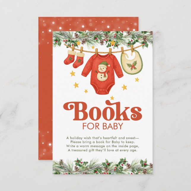 Christmas Baby Shower Books for Baby Clothesline Enclosure Card (Front/Back)