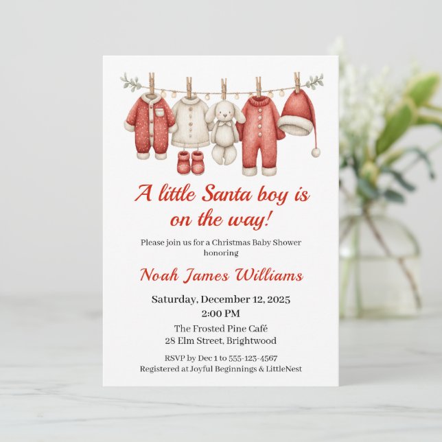 Christmas Baby Shower Boy | Santa Baby Invitation (Standing Front)