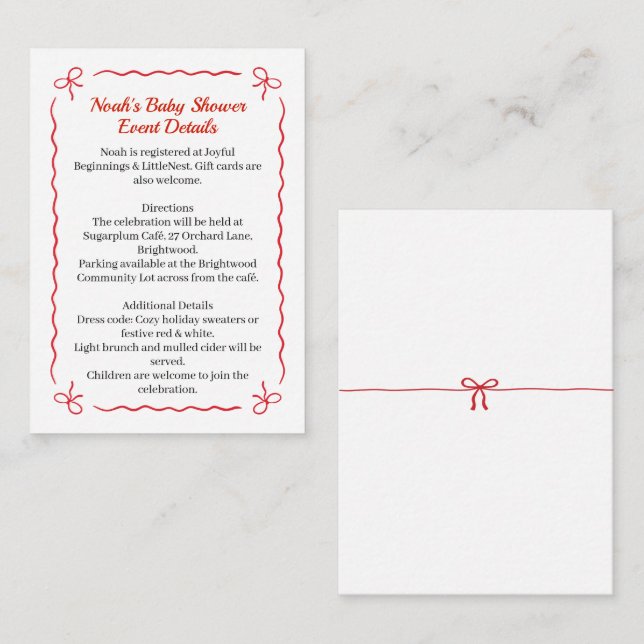 Christmas Baby Shower Boy | Santa Baby Red & White Enclosure Card (Front/Back)