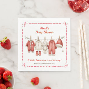 Christmas Baby Shower Boy   Santa Baby Red & White Napkin