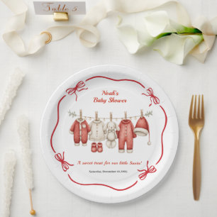 Christmas Baby Shower Boy Santa Baby Red & White Paper Plate