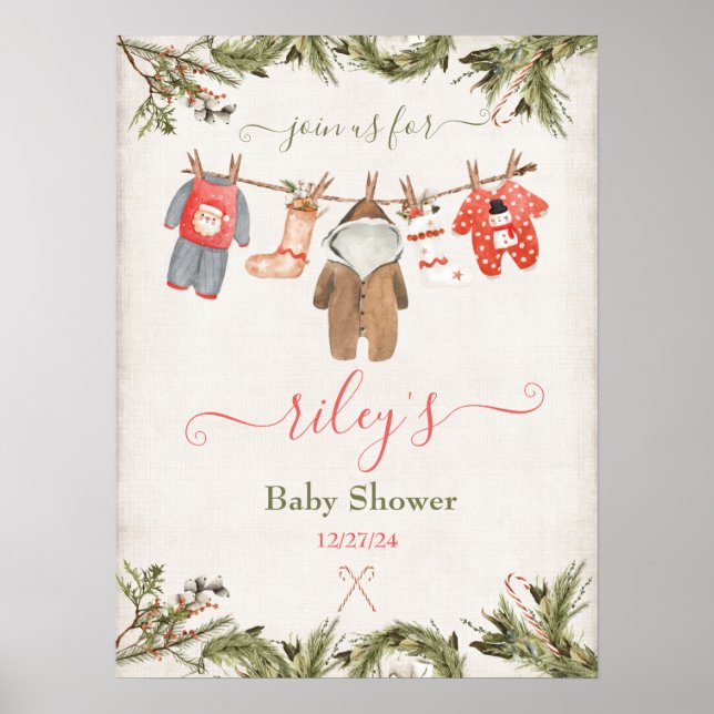 Christmas Baby Shower Clothesline Poster (Front)