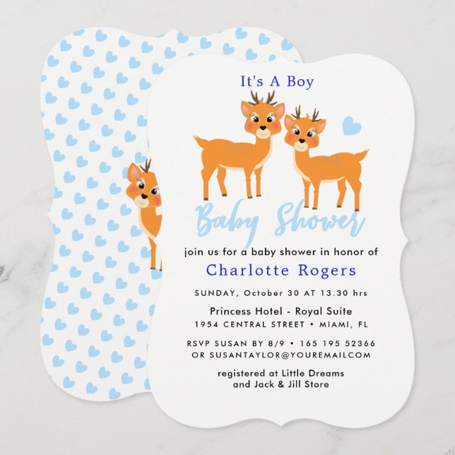 Christmas Baby Shower Deer Boy Cute Blue Winter Invitation (Front/Back)