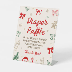Christmas Baby Shower Diaper Raffle Game Pedestal Sign