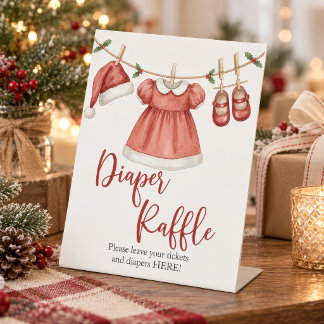 Christmas Baby Shower Diaper Raffle Pedestal Sign