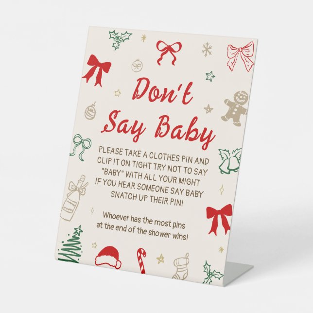 Christmas Baby Shower Don't Say Baby Game Pedestal Sign (Front)