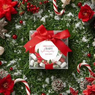 Christmas baby shower festive classic round sticker