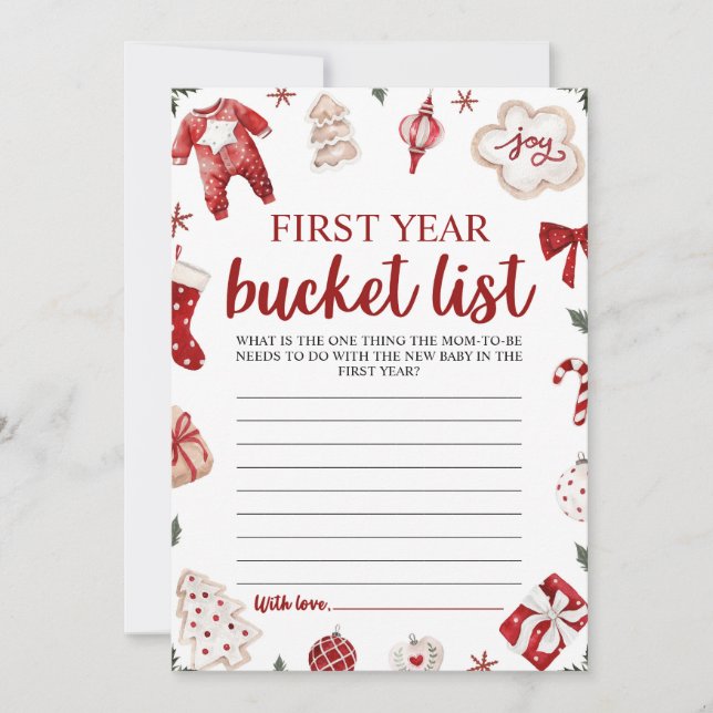 Christmas Baby Shower First Year Bucket List Game Invitation (Front)