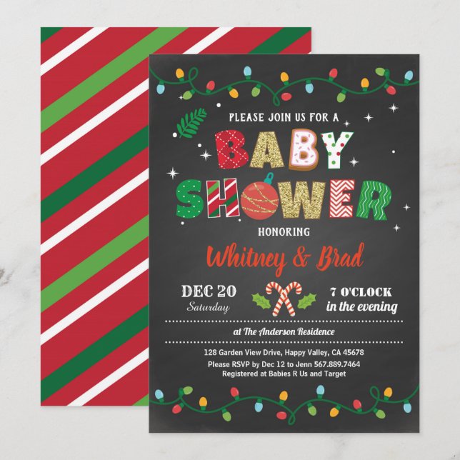 Christmas baby shower gender neutral chalkboard invitation (Front/Back)