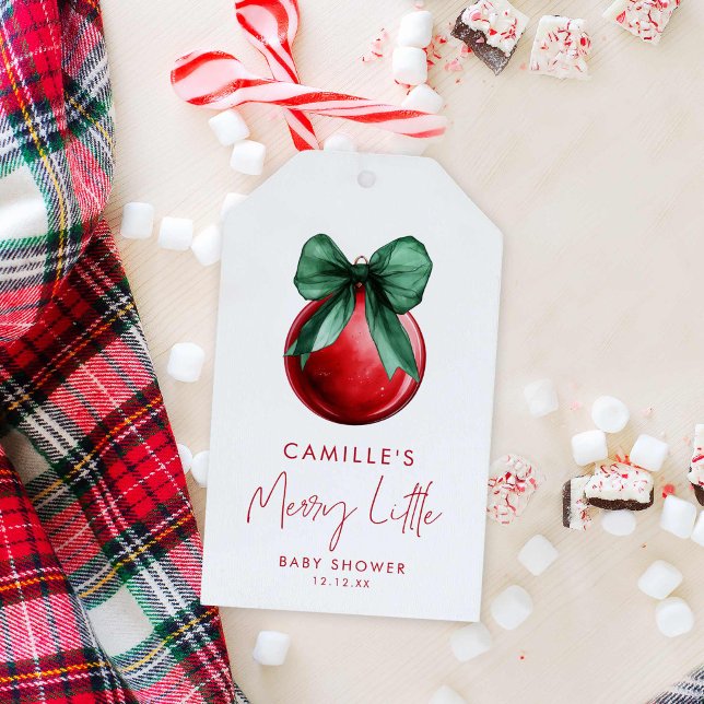 Christmas Baby Shower  Gift Tags (Merry Little Baby Shower Red and Green Favor Tag)