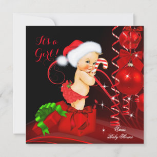 Christmas Baby Shower Girl Red Black Blonde Invitation