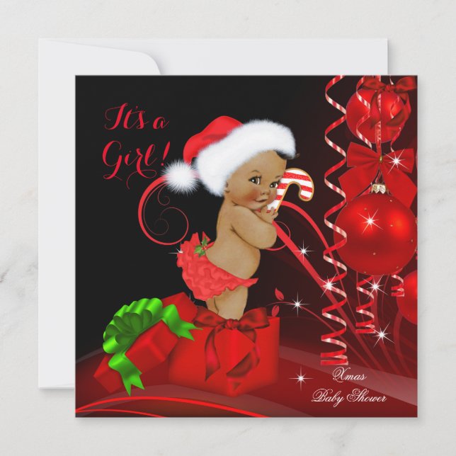 Christmas Baby Shower Girl Red Black Ethnic Invitation (Front)