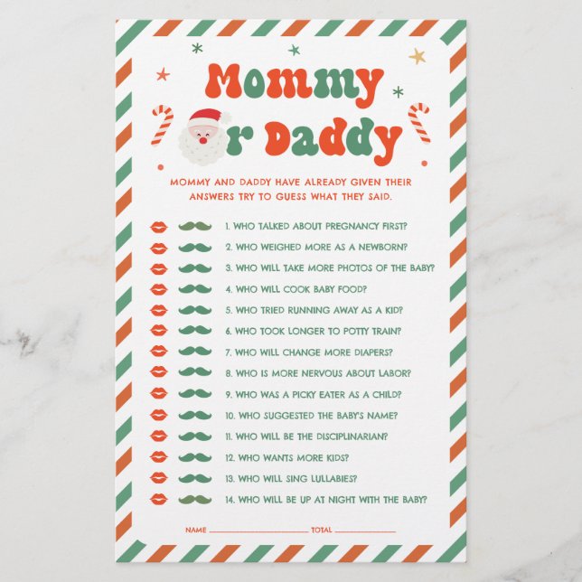 Christmas Baby Shower Guess Who Game (Front)