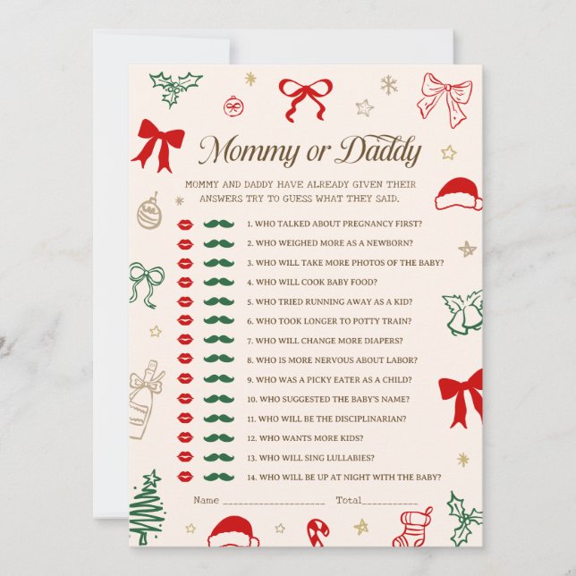 Christmas Baby Shower Guess Who Game DOWNLOADABLE  Invitation (Front)