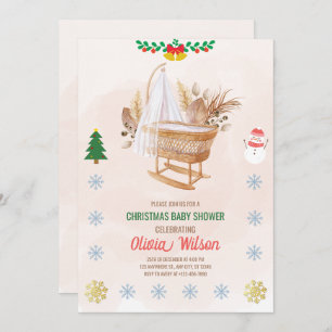 Christmas Baby Shower Invitation Beige and Brown