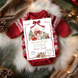 Christmas Baby Shower Invitation Teddy Bear & Gi