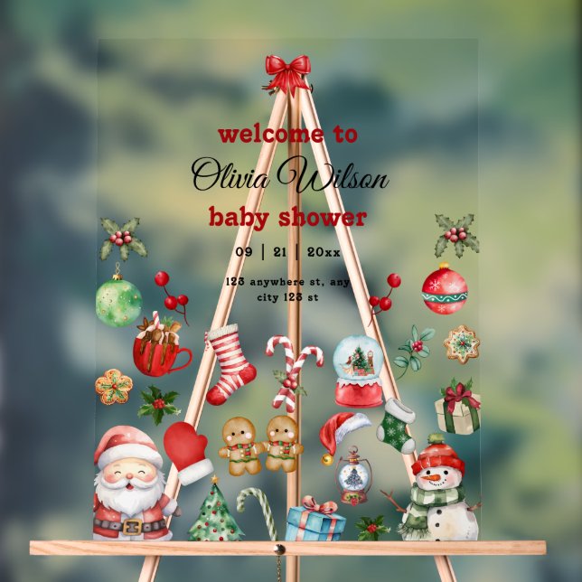 Christmas Baby Shower Invite,  Festive Baby Shower Acrylic Sign (Neutral)