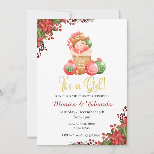 Christmas Baby Shower It's a Girl Invitation (Front)