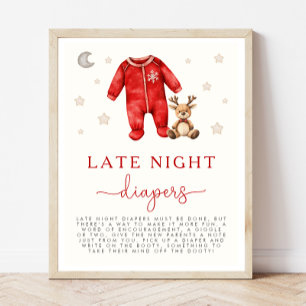 Christmas Baby Shower Late Night Diapers Game Sign