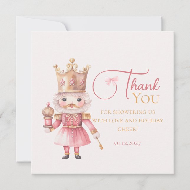 Christmas Baby Shower Pink Nutcracker Thank You Card (Front)