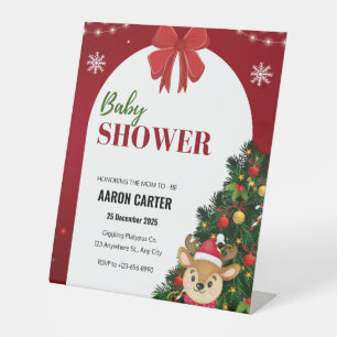 Christmas Baby Shower Red and White Invitation Pedestal Sign