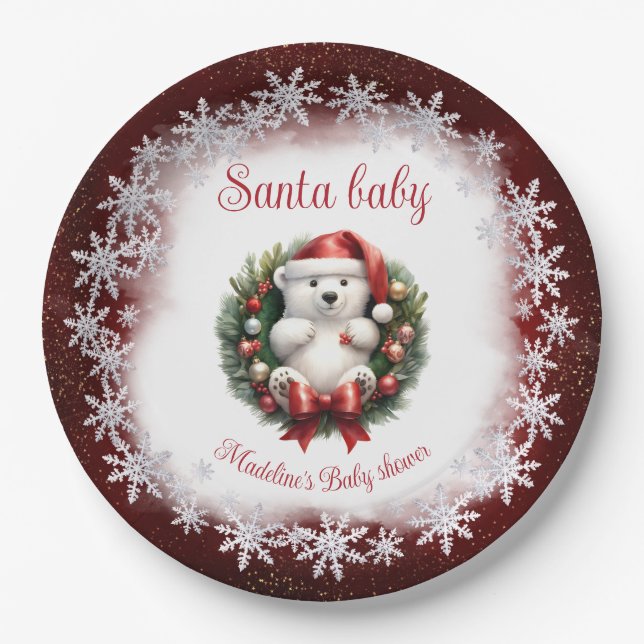 Christmas Baby Shower Santa Baby Paper Plates (Front)