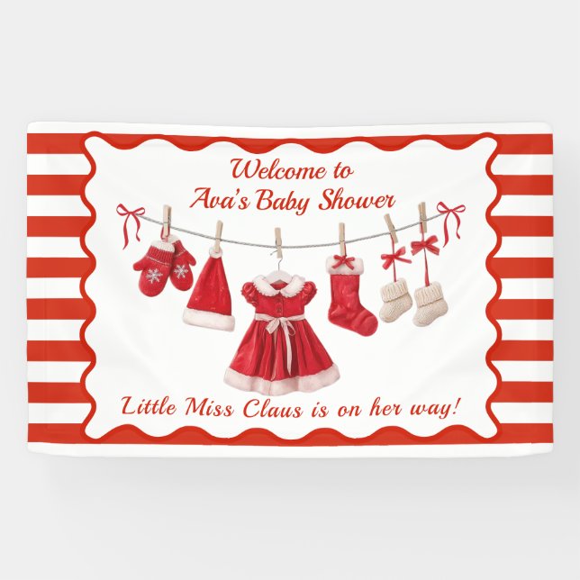 Christmas Baby Shower | Santa Clothes Red & White Banner (Horizontal)
