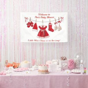 Christmas Baby Shower   Santa Clothes Red & White Banner