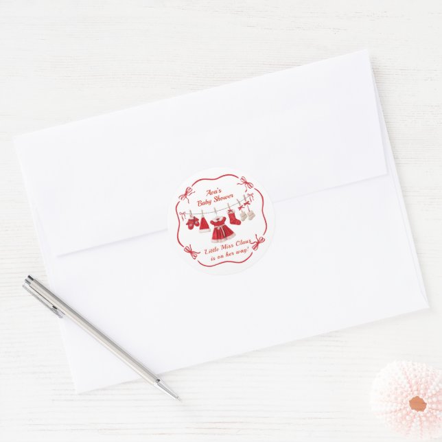 Christmas Baby Shower | Santa Clothes Red & White Classic Round Sticker (Envelope)