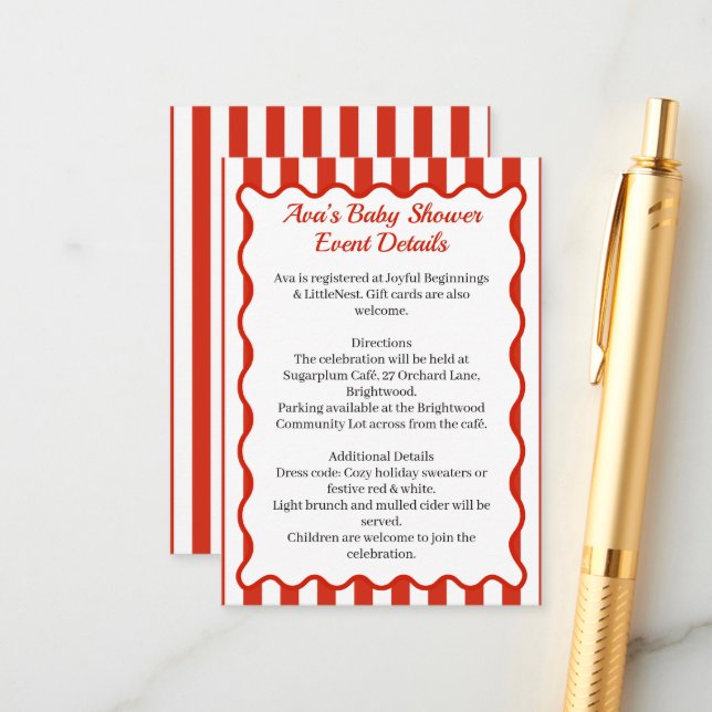 Christmas Baby Shower | Santa Clothes Red & White Enclosure Card (Front/Back In Situ)