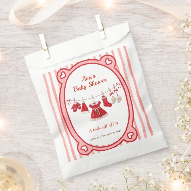Christmas Baby Shower | Santa Clothes Red & White Favour Bags (Clipped)