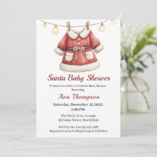 Christmas Baby Shower   Santa Clothes Red & White Invitation