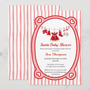 Christmas Baby Shower   Santa Clothes Red & White Invitation