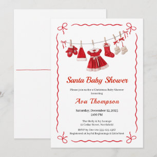 Christmas Baby Shower   Santa Clothes Red & White Invitation